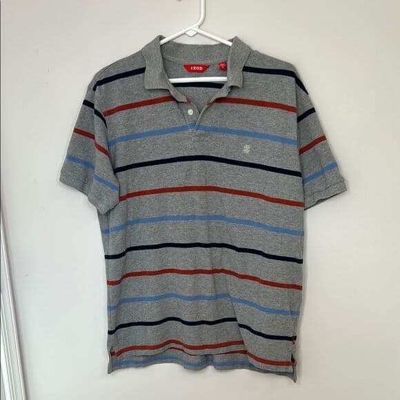 Izod Men's Gray Striped Polo Shirt Size M - Thumbnail 7
