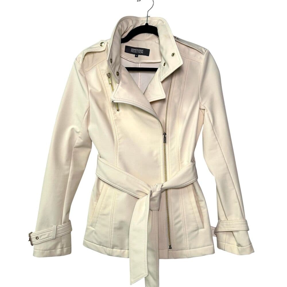 Kenneth Cole Reaction off-white belted Scandi Girl jacket asymmetrical zip XS - Thumbnail 12