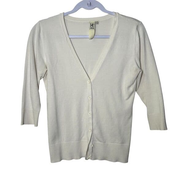 14th & Union cream knit button up 3/4 sleeve cardigan Medium - Thumbnail 8