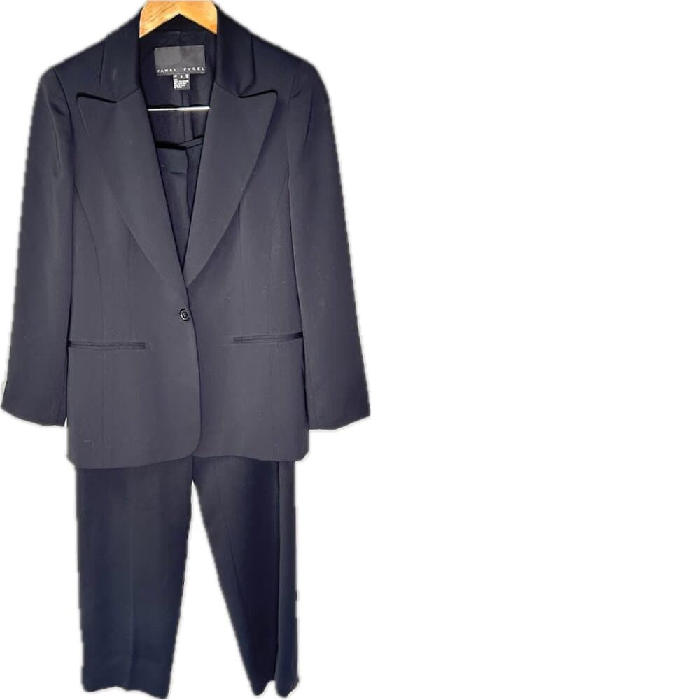 Yansi Fugel Black Polyester Pant Suit Size 8 Jacket Size 6 Pant - Thumbnail 16