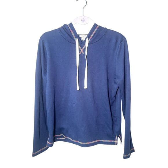 J. Crew blue pullover hooded sweatshirt with rainbow stitching Small - Thumbnail 9