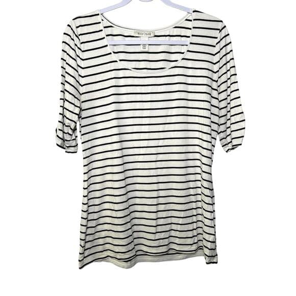 White House Black Market striped mid-sleeve boatneck t-shirt Large - Thumbnail 9