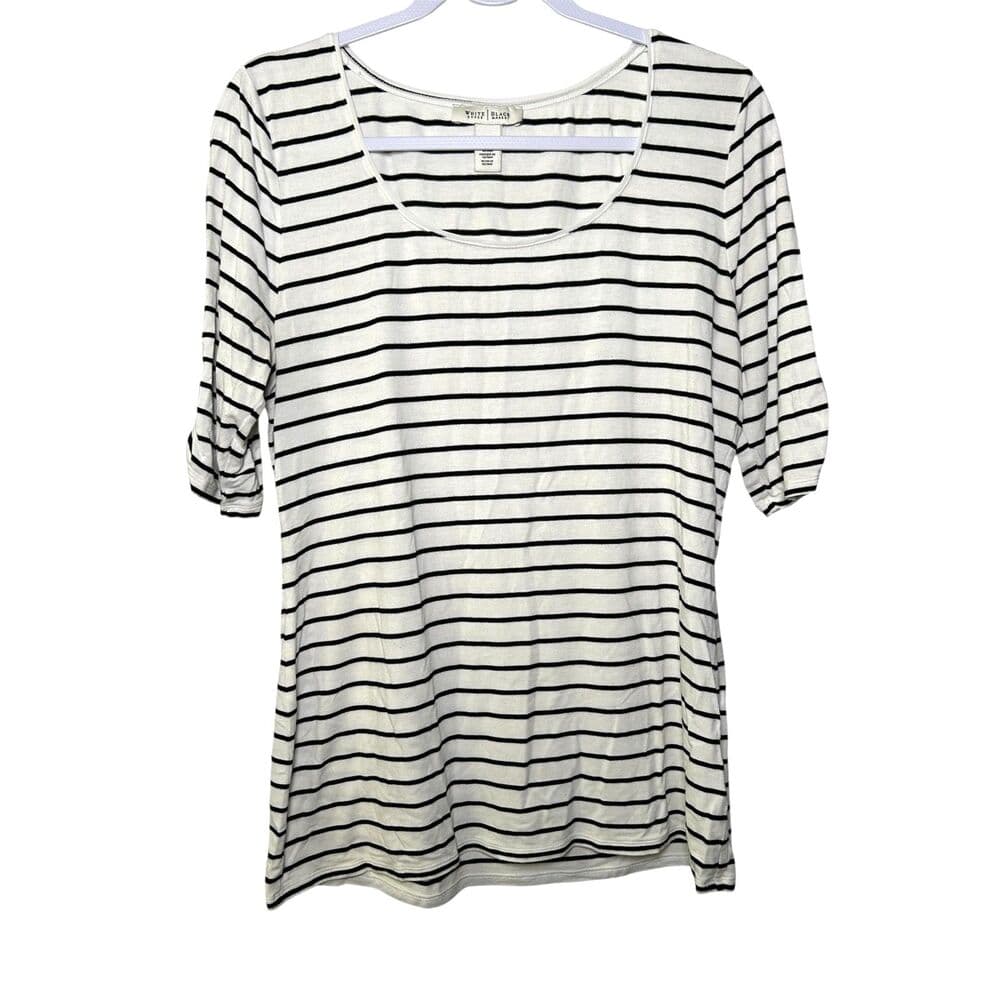 White House Black Market striped mid-sleeve boatneck t-shirt Large - Thumbnail 8