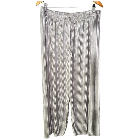 NEW Silver Metallic Pleated Palazzo Pants Wide Leg 3X - Thumbnail 9