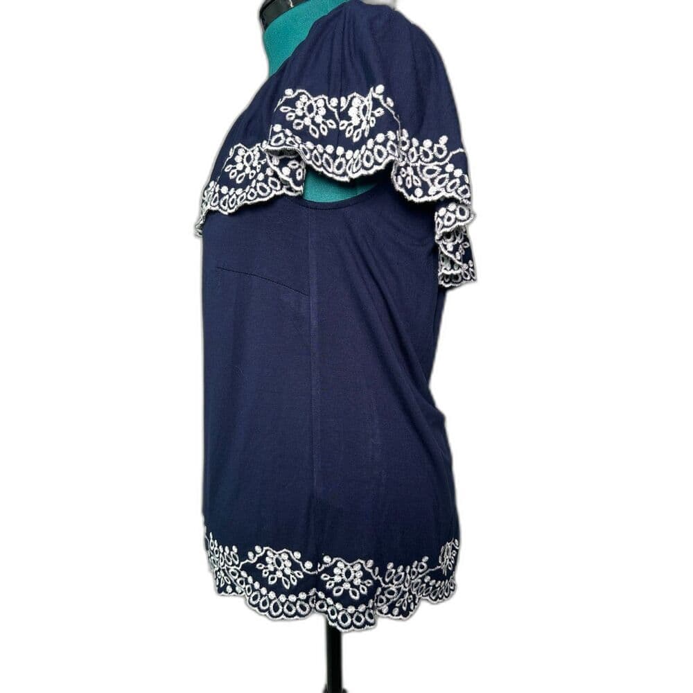 NWT Adrianna Papell navy blue embroidered boho off-shoulder top Small