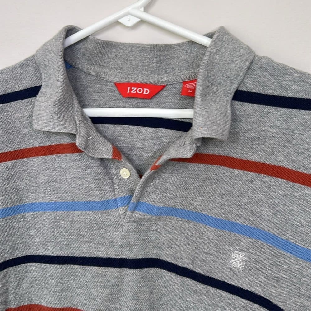 Izod Men's Gray Striped Polo Shirt Size M