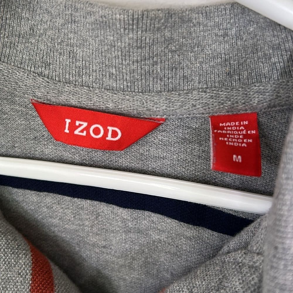 Izod Men's Gray Striped Polo Shirt Size M - Thumbnail 2