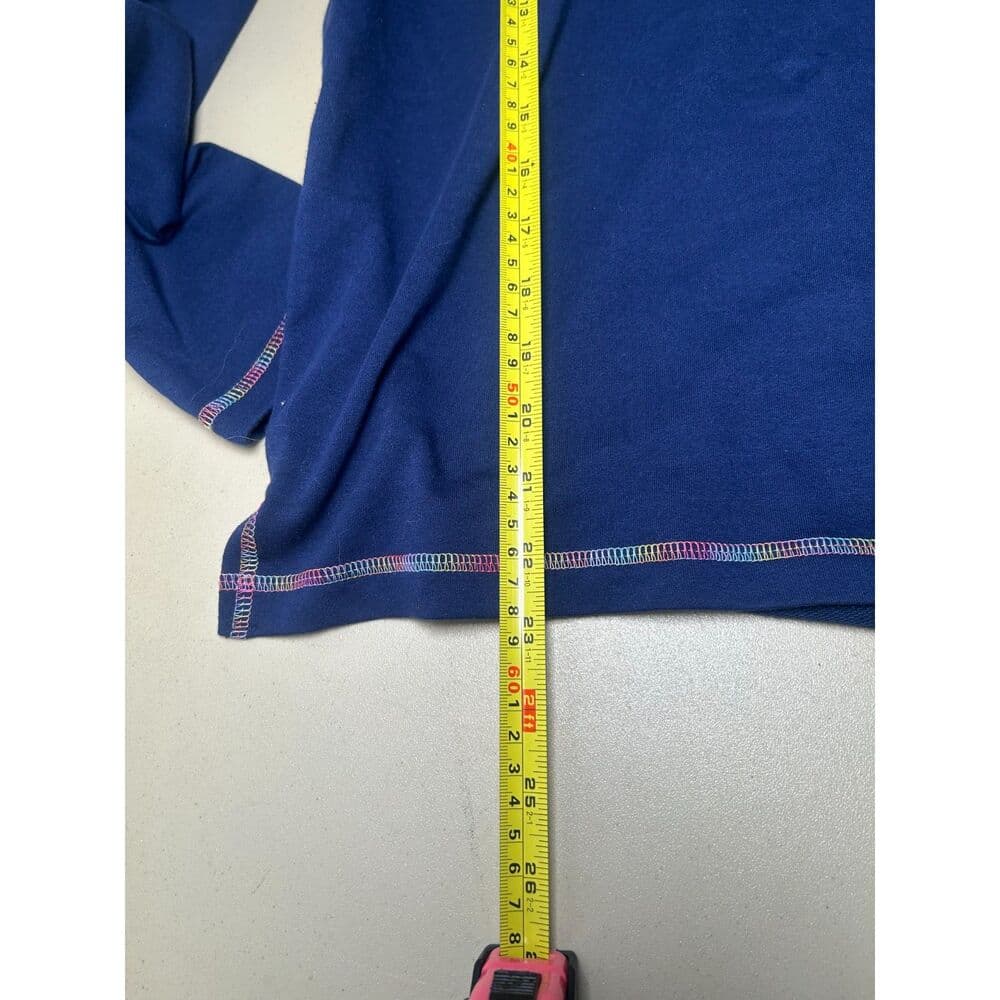 J. Crew blue pullover hooded sweatshirt with rainbow stitching Small - Thumbnail 6