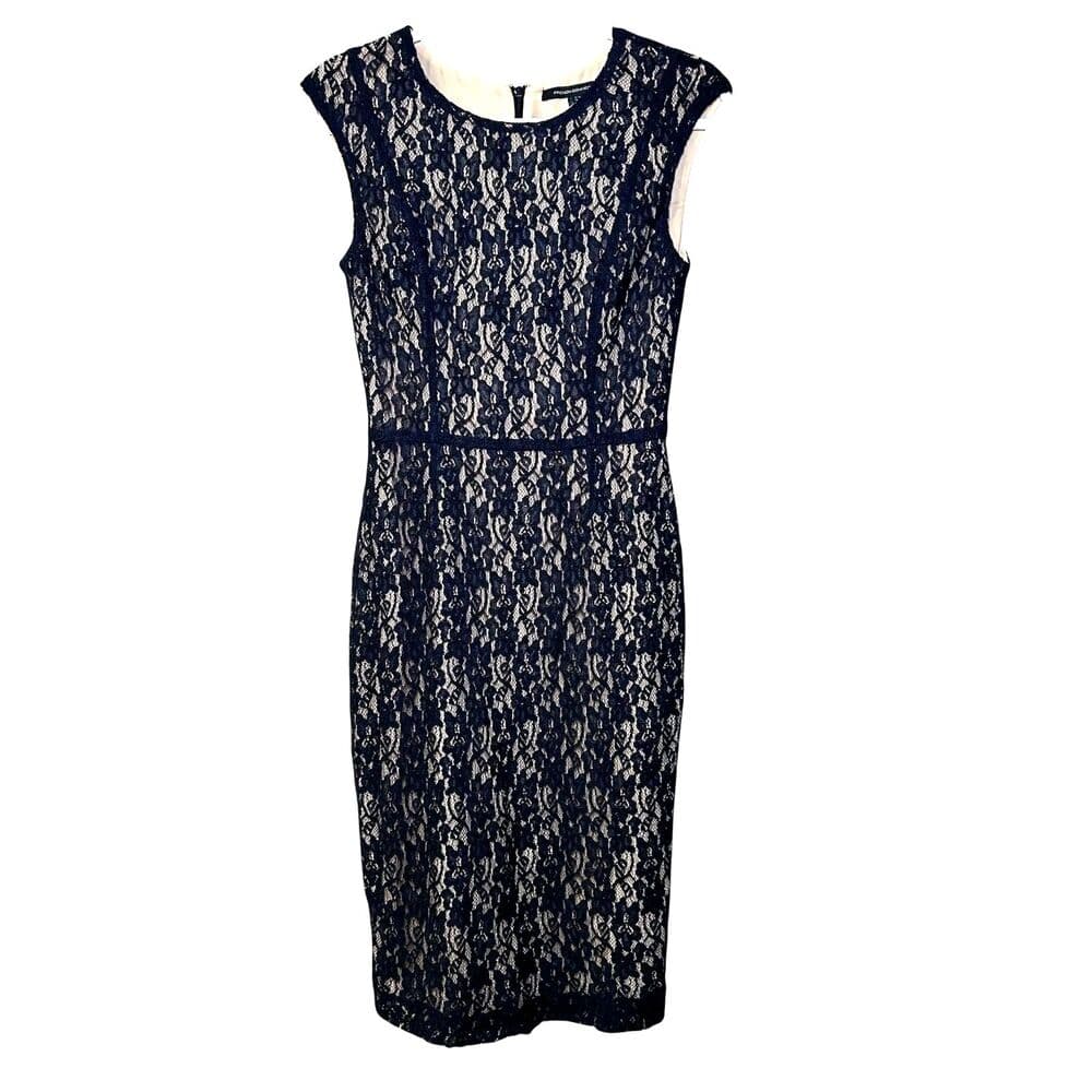 French Connection timeless navy blue lace sheath dress effortless chic Size 6 - Thumbnail 6