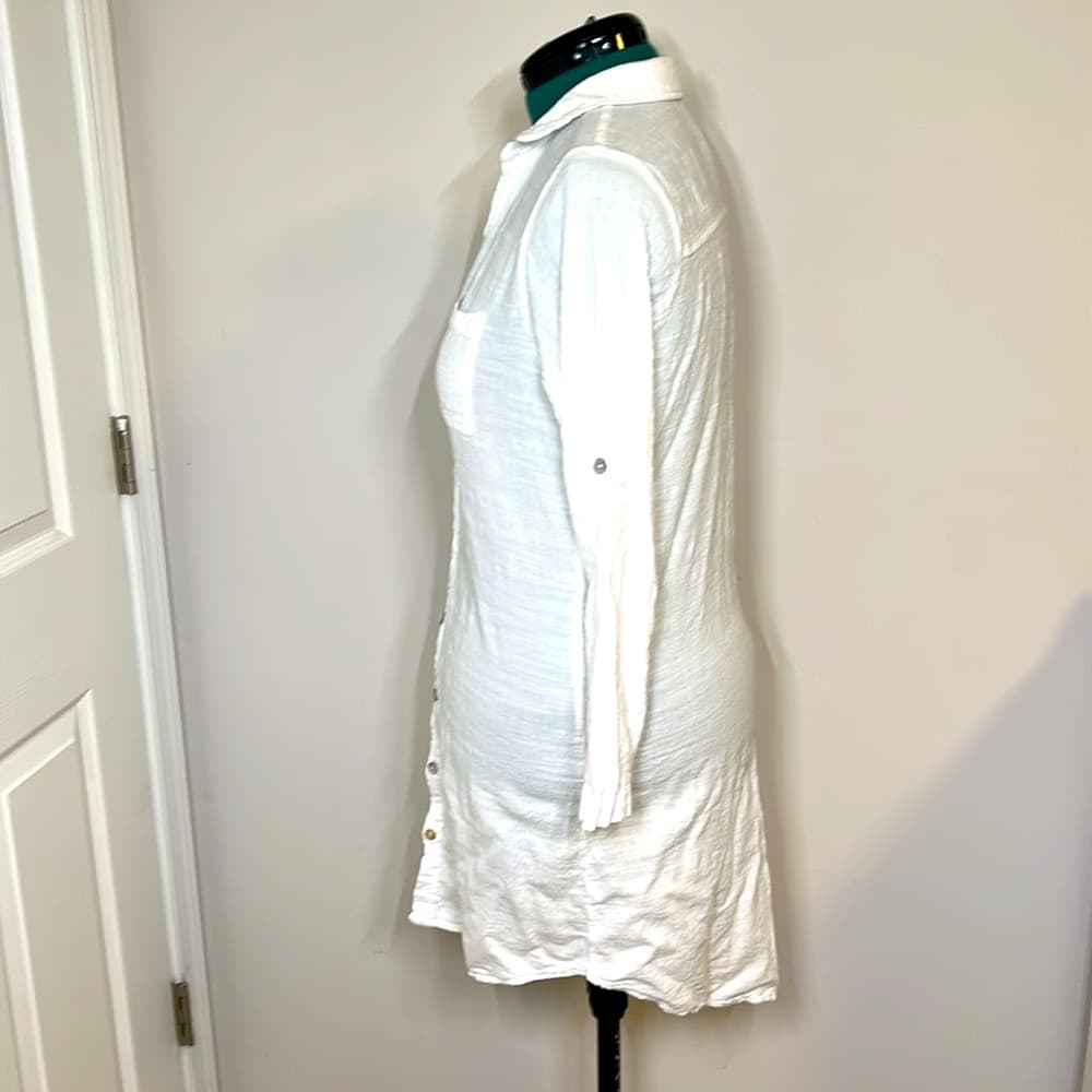 Surfstyle Resort White Cotton Linen Shirt Beach Cover Up Size L