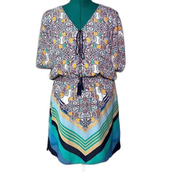 Laundry by Design paisley print cold-shoulder cinched waist dress size 4 - Thumbnail 11