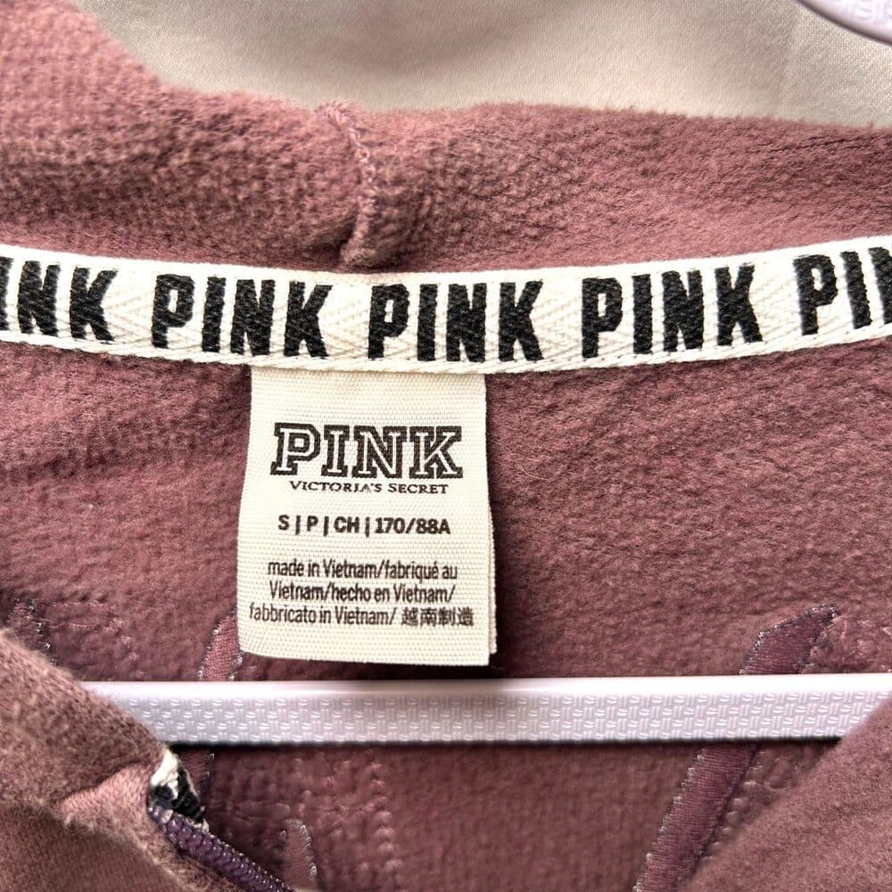Victoria's Secret PINK small cropped full-zip mauve hoodie cactus patch sequins - Thumbnail 2
