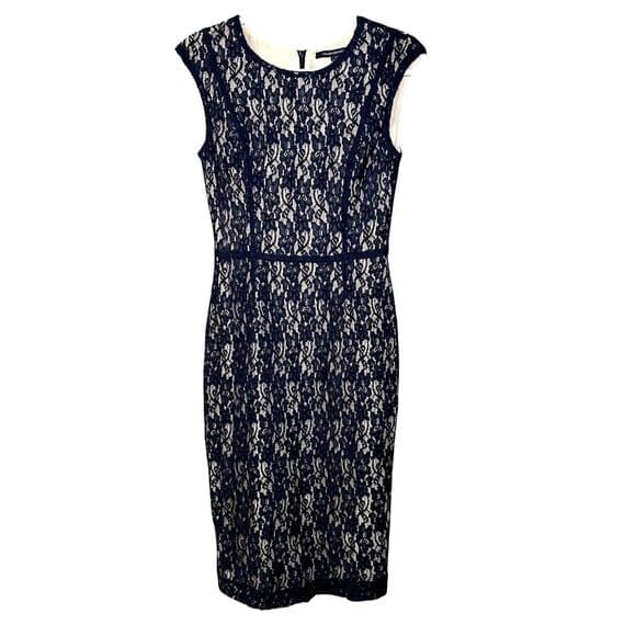 French Connection timeless navy blue lace sheath dress effortless chic Size 6 - Thumbnail 7