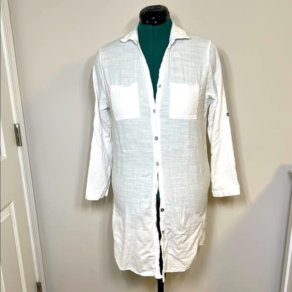 Surfstyle Resort White Cotton Linen Shirt Beach Cover Up Size L - Thumbnail 9