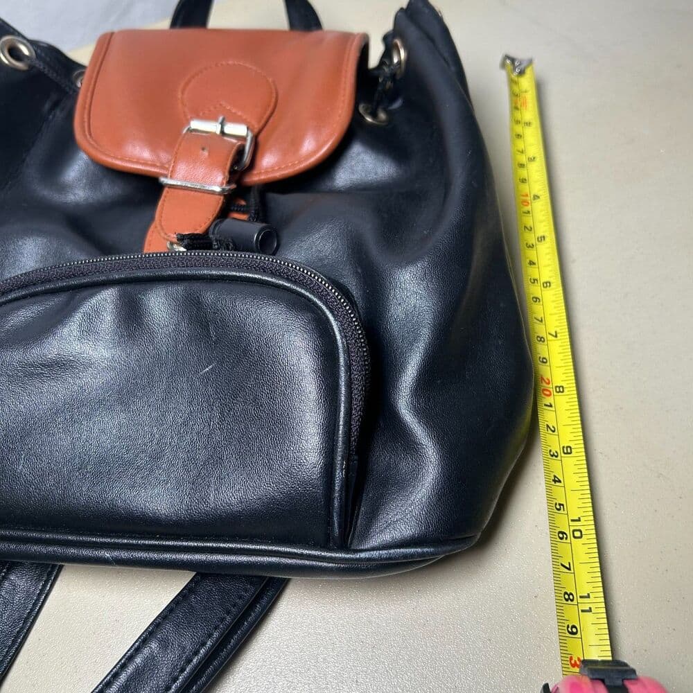 Nas Bag Black & Cognac faux leather Y2K mini backpack purse - Thumbnail 9