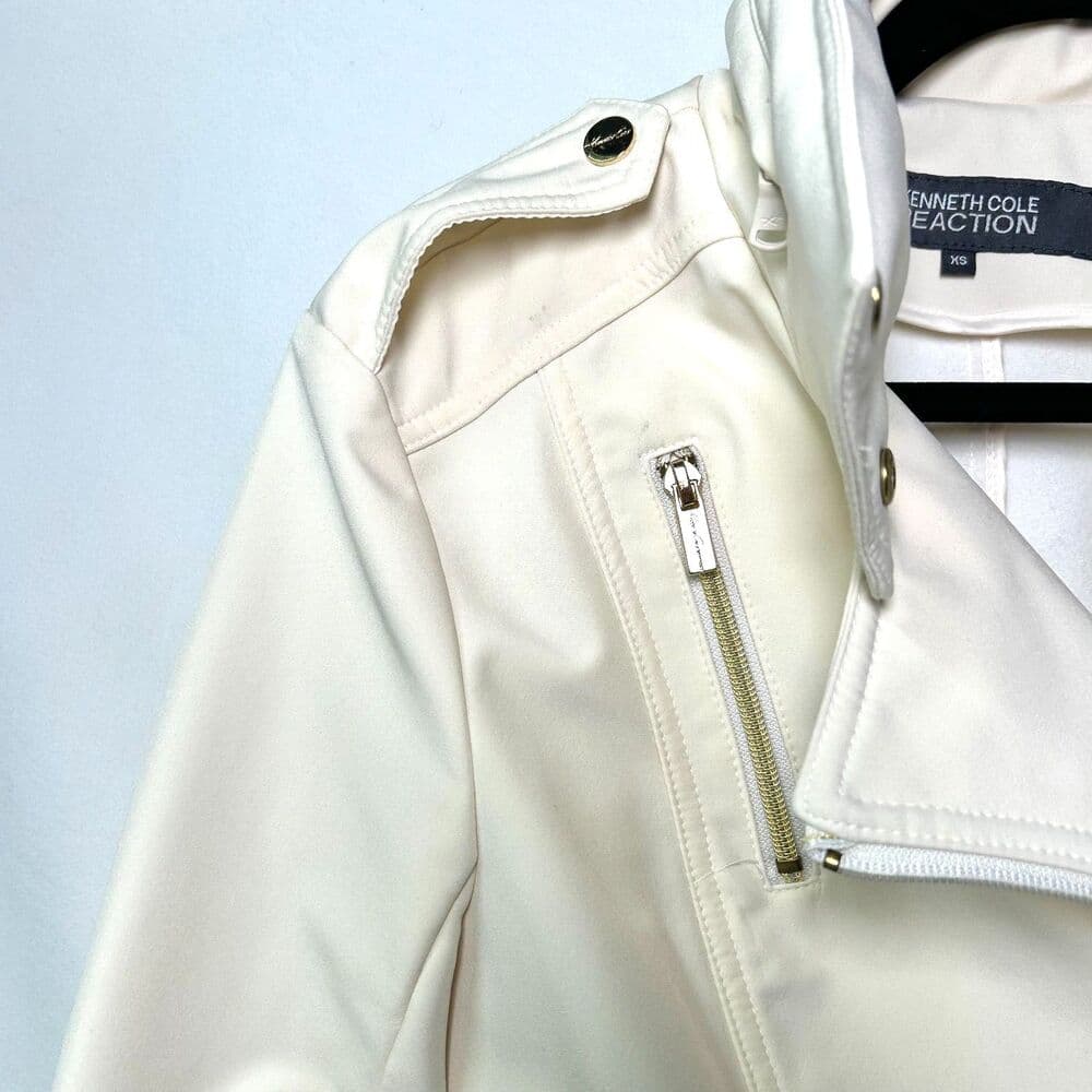 Kenneth Cole Reaction off-white belted Scandi Girl jacket asymmetrical zip XS - Thumbnail 10