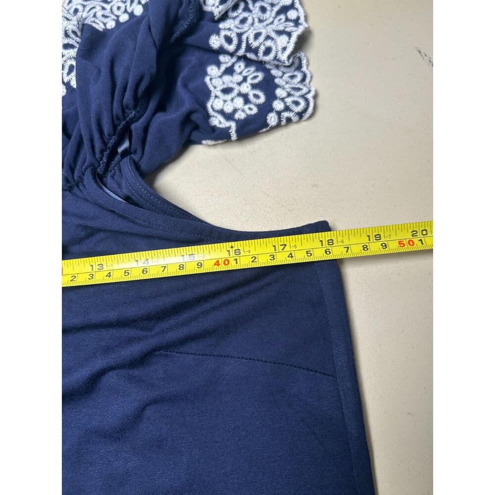 NWT Adrianna Papell navy blue embroidered boho off-shoulder top Small - Thumbnail 8