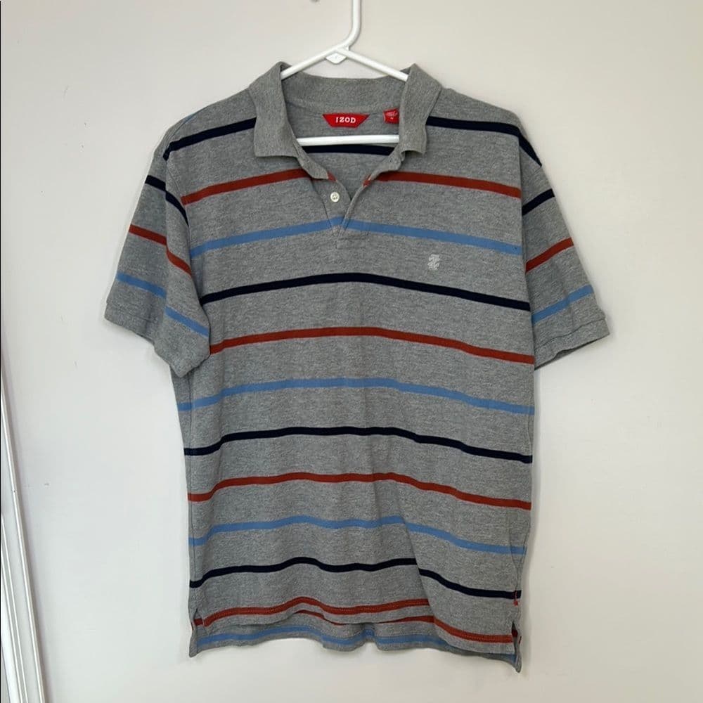 Izod Men's Gray Striped Polo Shirt Size M - Thumbnail 6