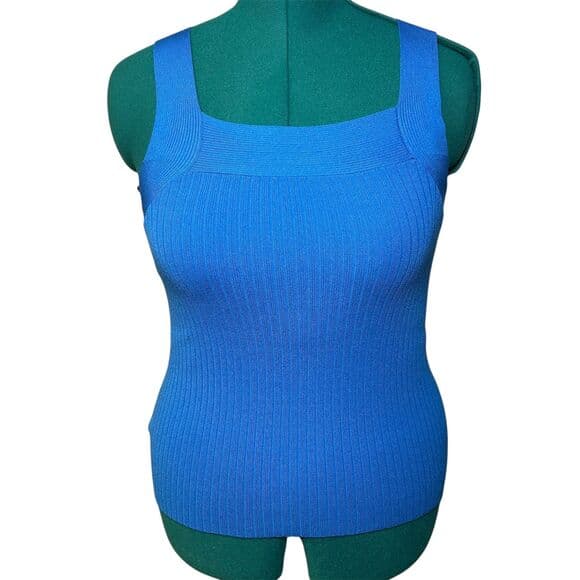 Ann Taylor vibrant blue ribbed square neck sweater tank top Small Petite - Thumbnail 8