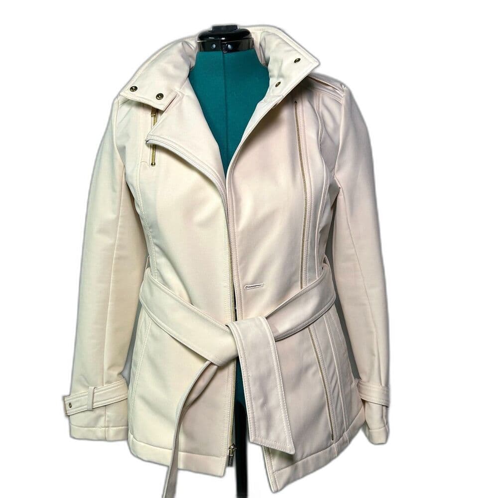 Kenneth Cole Reaction off-white belted Scandi Girl jacket asymmetrical zip XS - Thumbnail 9