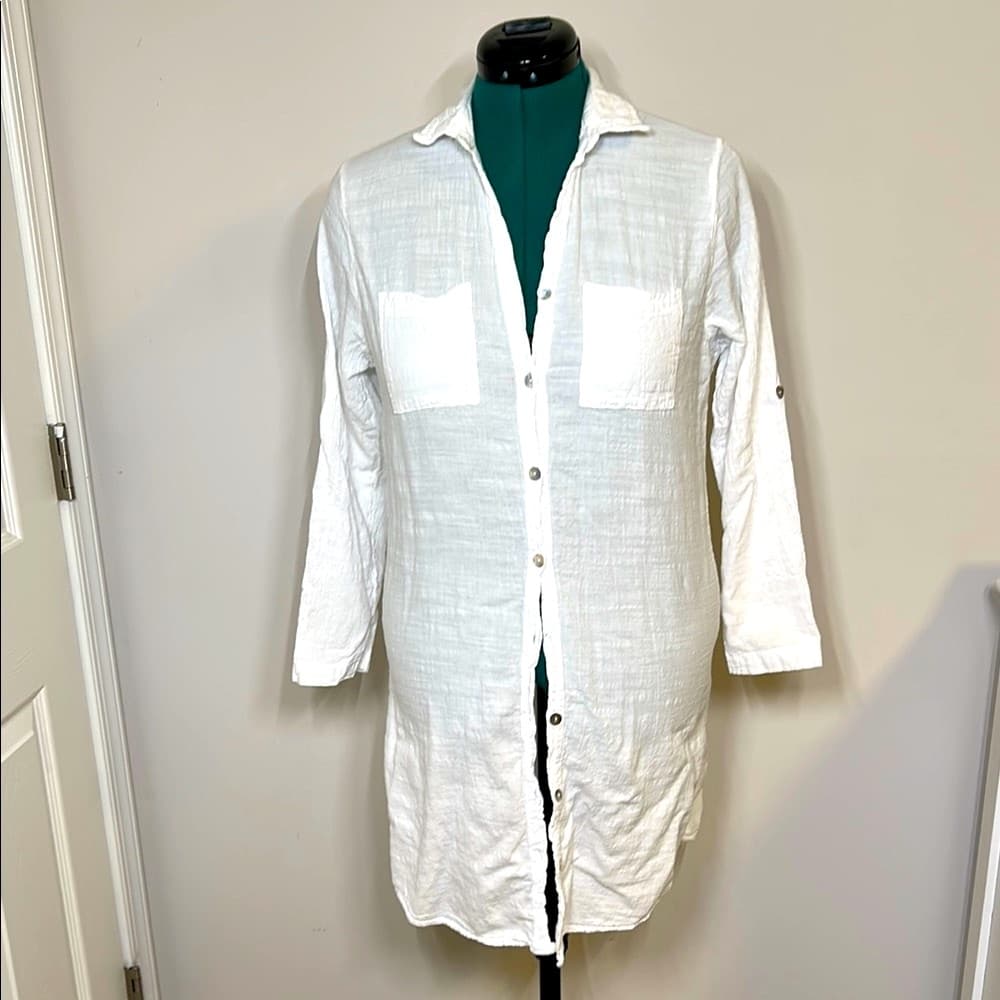 Surfstyle Resort White Cotton Linen Shirt Beach Cover Up Size L - Thumbnail 8