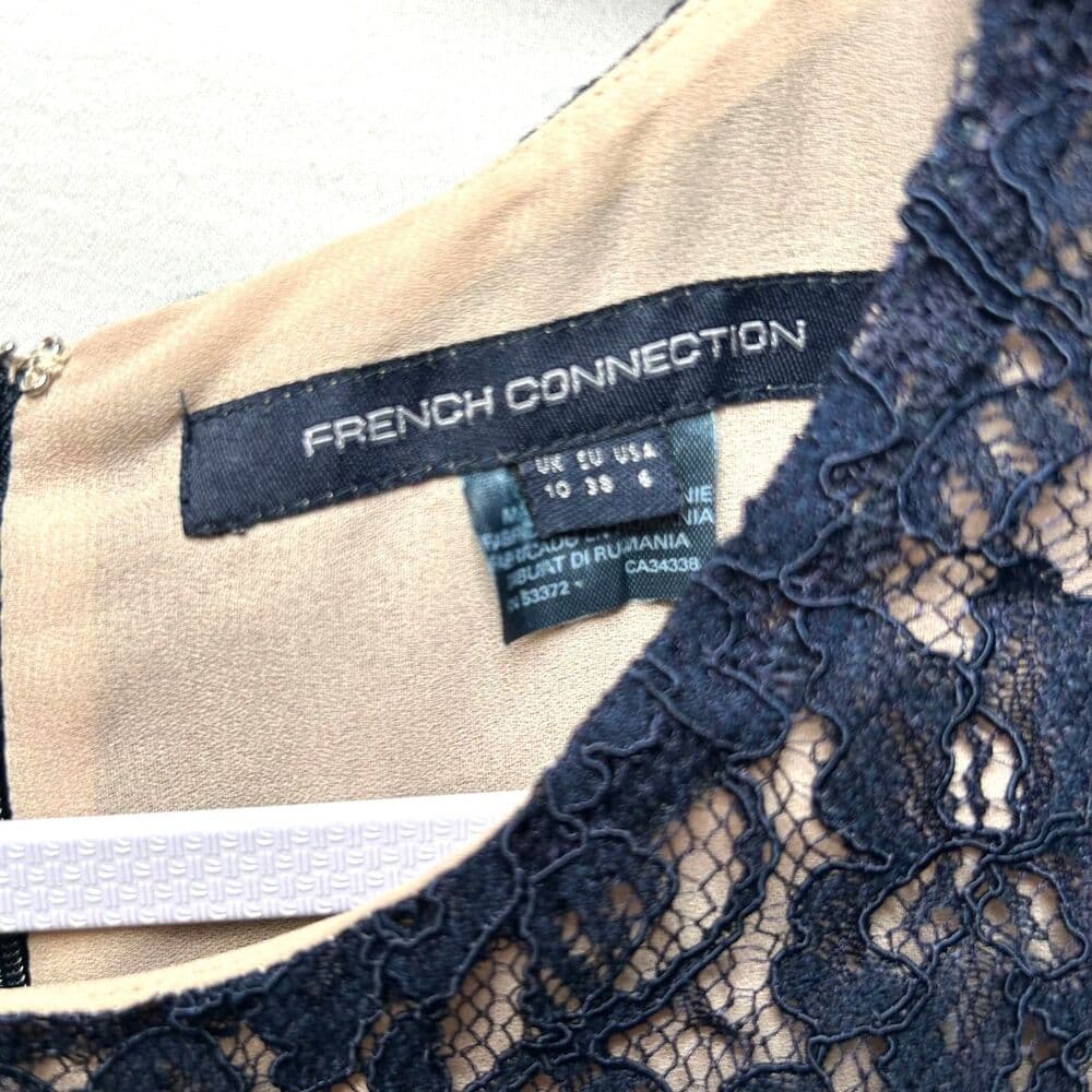 French Connection timeless navy blue lace sheath dress effortless chic Size 6 - Thumbnail 2