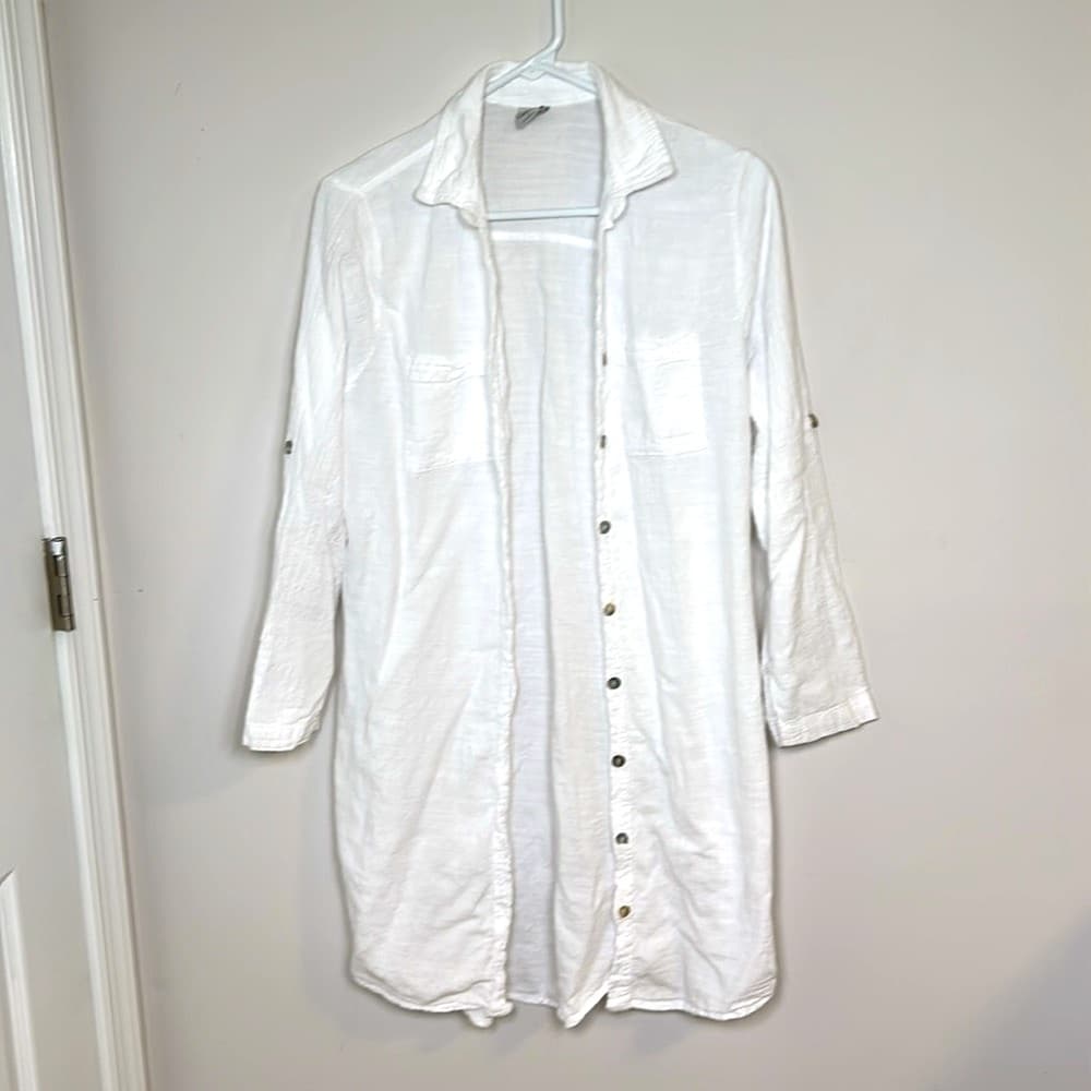 Surfstyle Resort White Cotton Linen Shirt Beach Cover Up Size L - Thumbnail 3