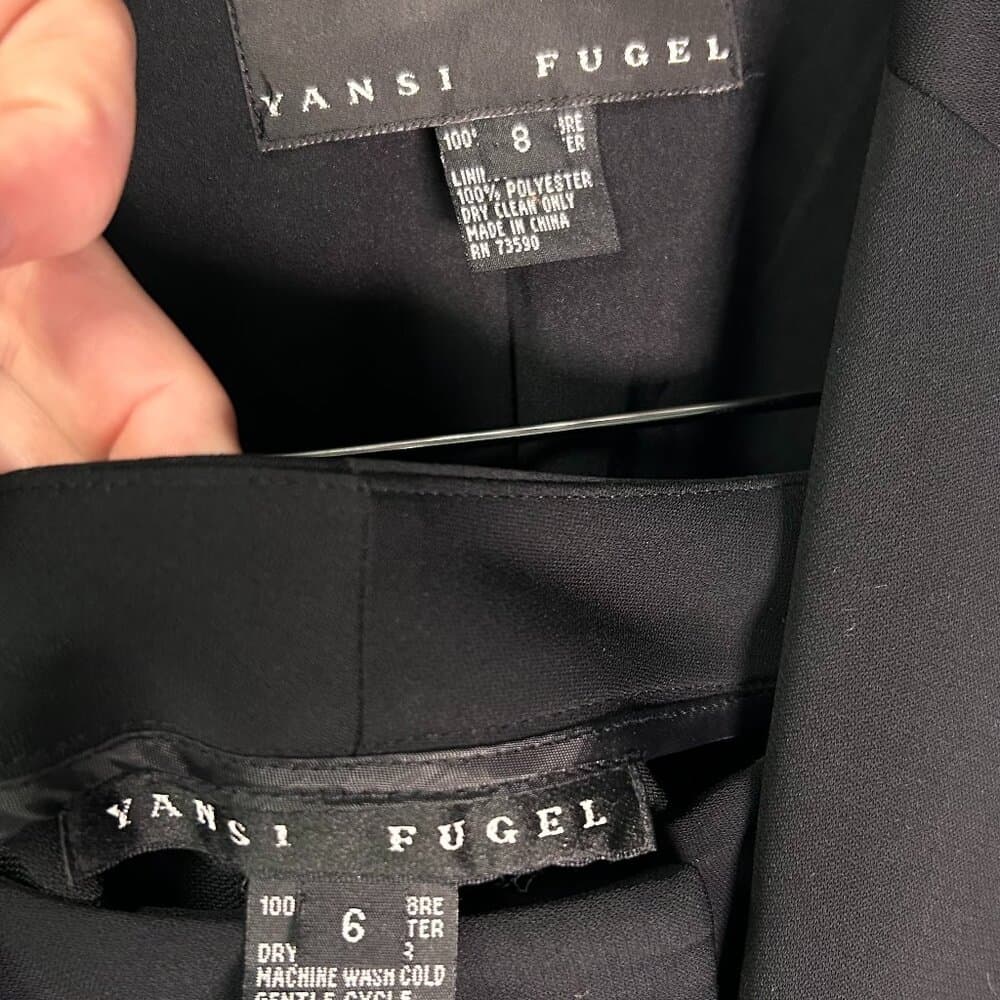 Yansi Fugel Black Polyester Pant Suit Size 8 Jacket Size 6 Pant