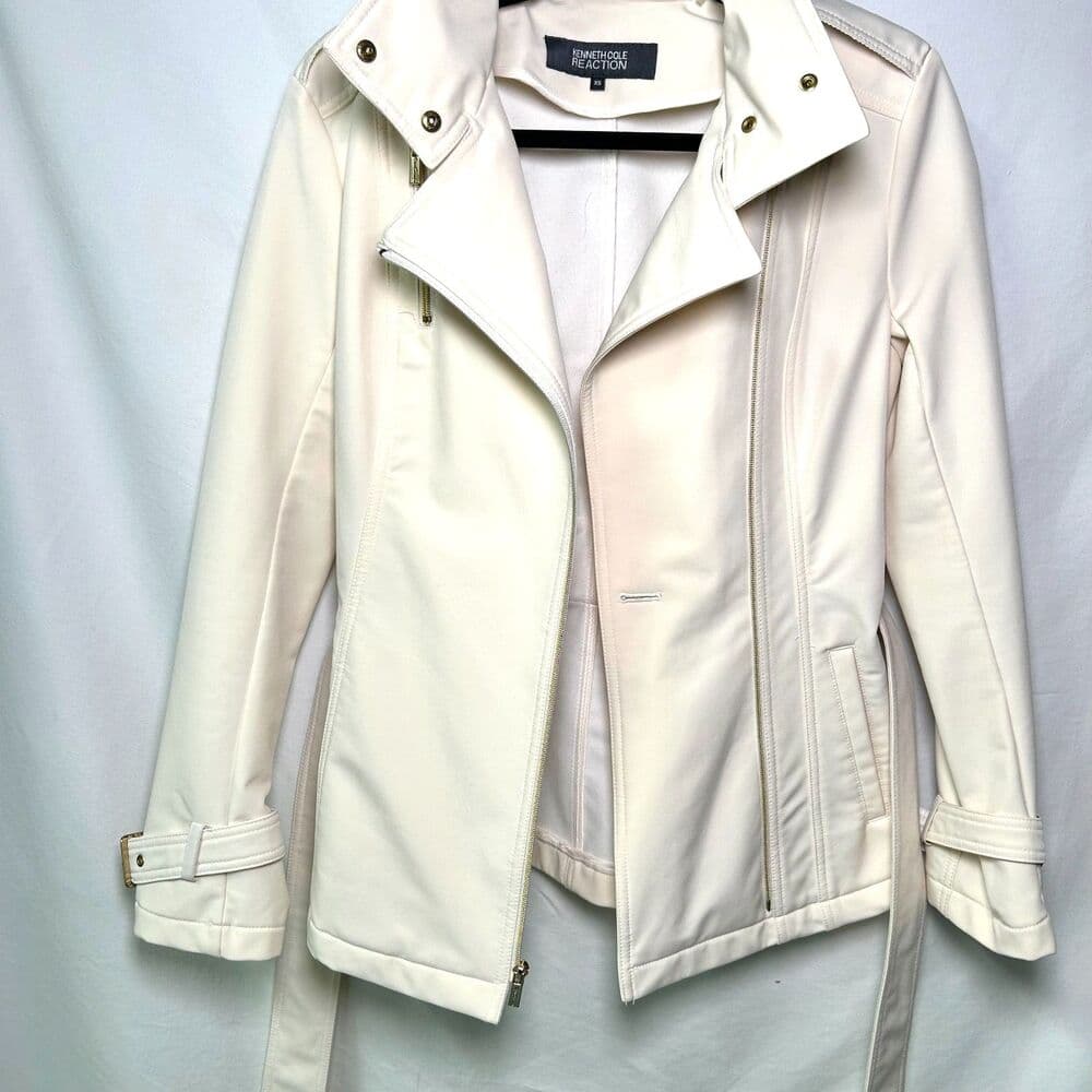 Kenneth Cole Reaction off-white belted Scandi Girl jacket asymmetrical zip XS - Thumbnail 3