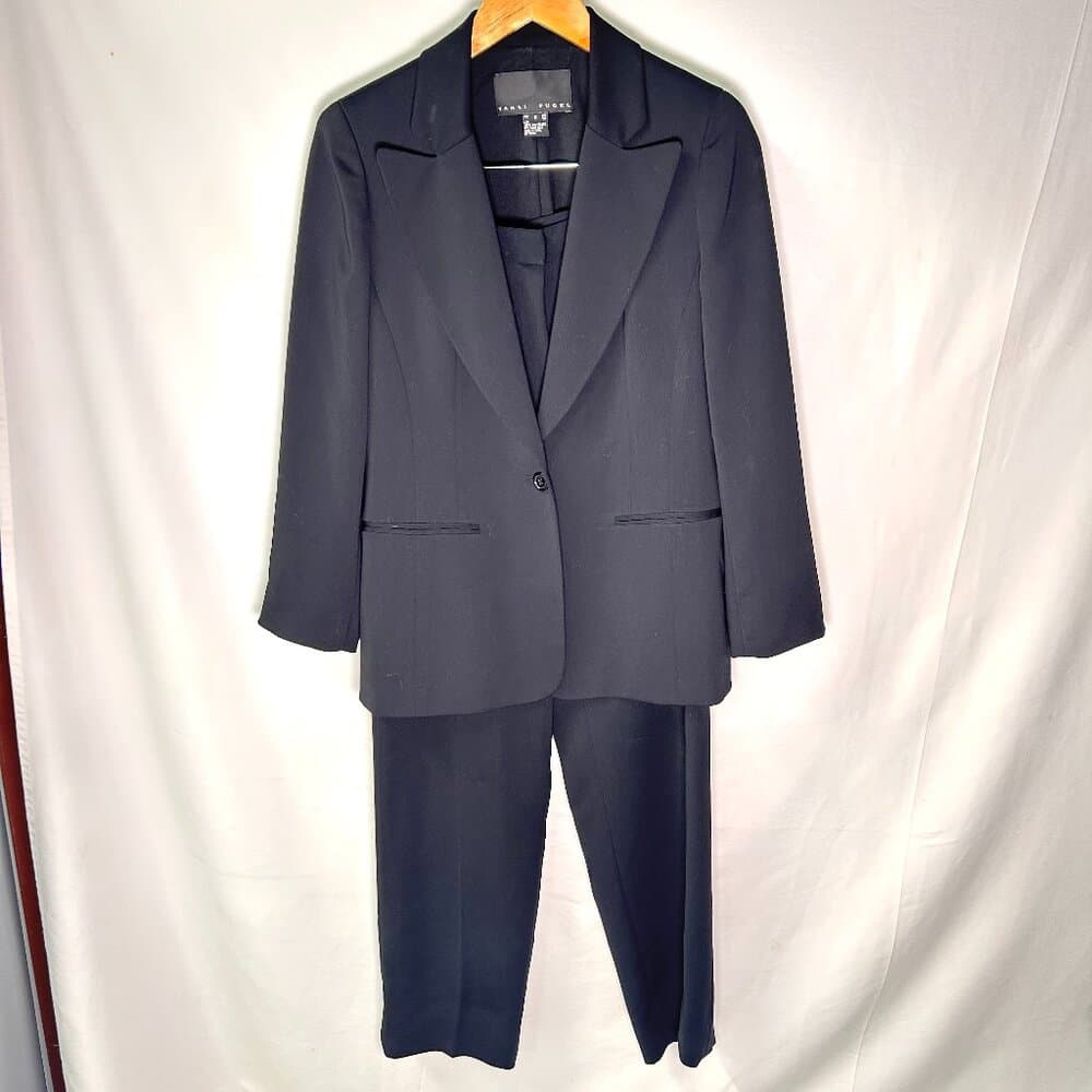 Yansi Fugel Black Polyester Pant Suit Size 8 Jacket Size 6 Pant - Thumbnail 2