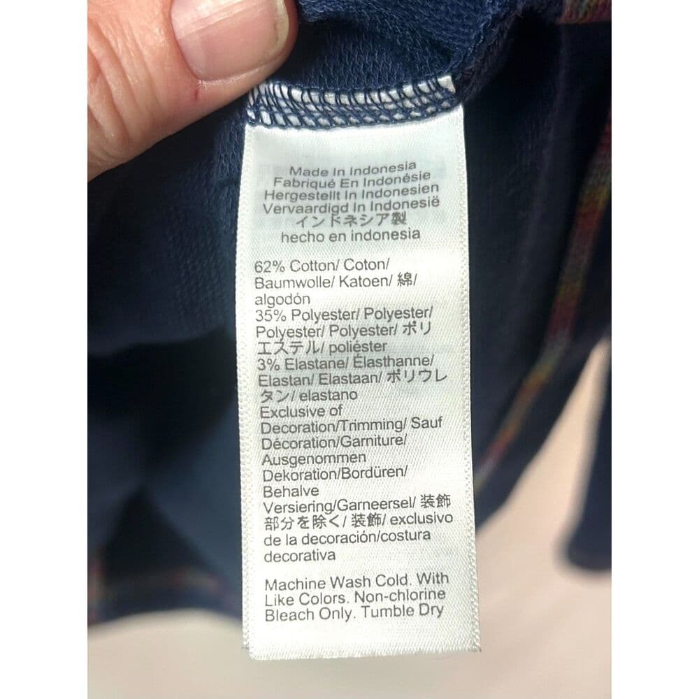 J. Crew blue pullover hooded sweatshirt with rainbow stitching Small - Thumbnail 4