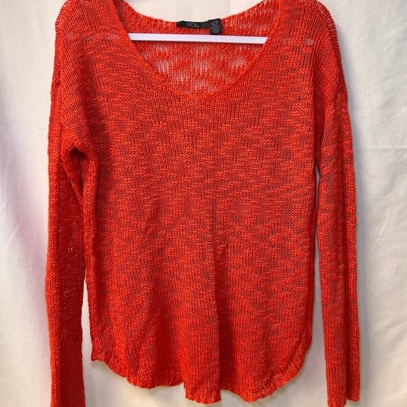 RDI Burnt Orange Sheer V-Neck Sweater Large - Thumbnail 9