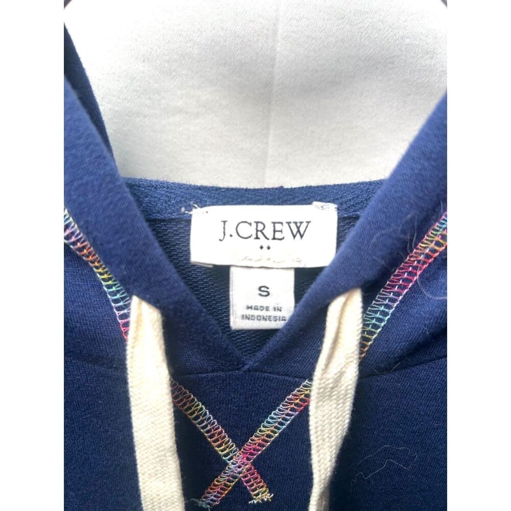 J. Crew blue pullover hooded sweatshirt with rainbow stitching Small - Thumbnail 2