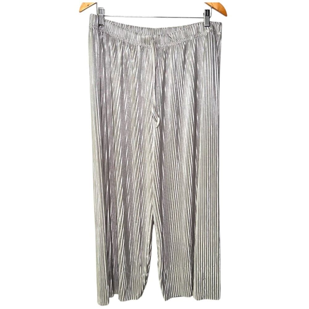 NEW Silver Metallic Pleated Palazzo Pants Wide Leg 3X - Thumbnail 8