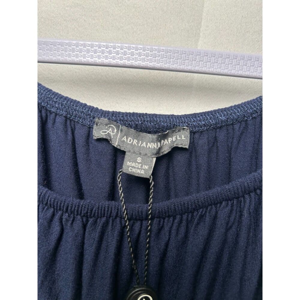 NWT Adrianna Papell navy blue embroidered boho off-shoulder top Small - Thumbnail 9