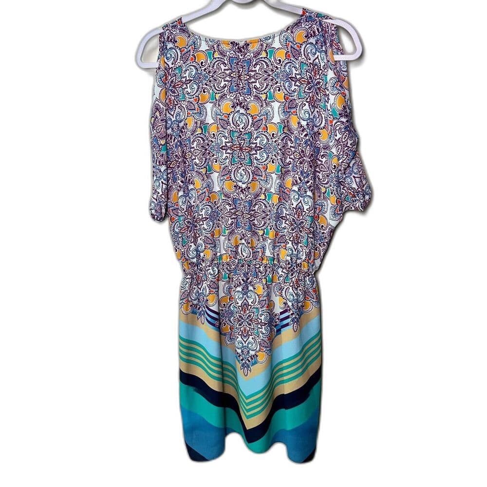 Laundry by Design paisley print cold-shoulder cinched waist dress size 4 - Thumbnail 5