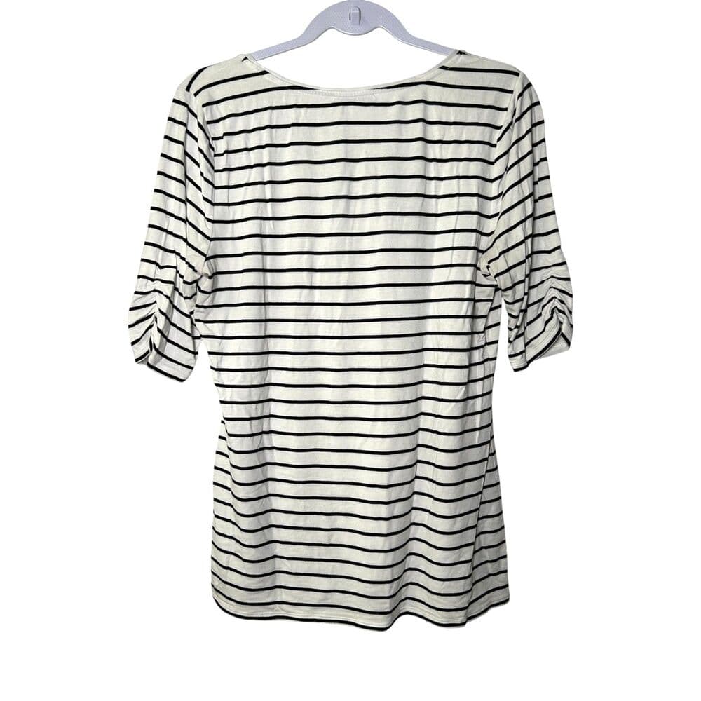 White House Black Market striped mid-sleeve boatneck t-shirt Large