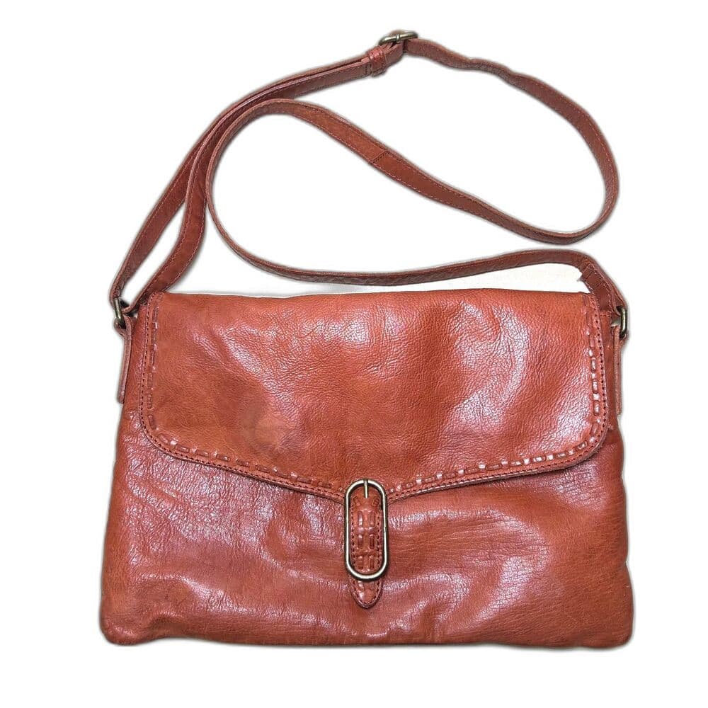 Genuine Leather Cognac-Colored Crossbody Bag - Thumbnail 8