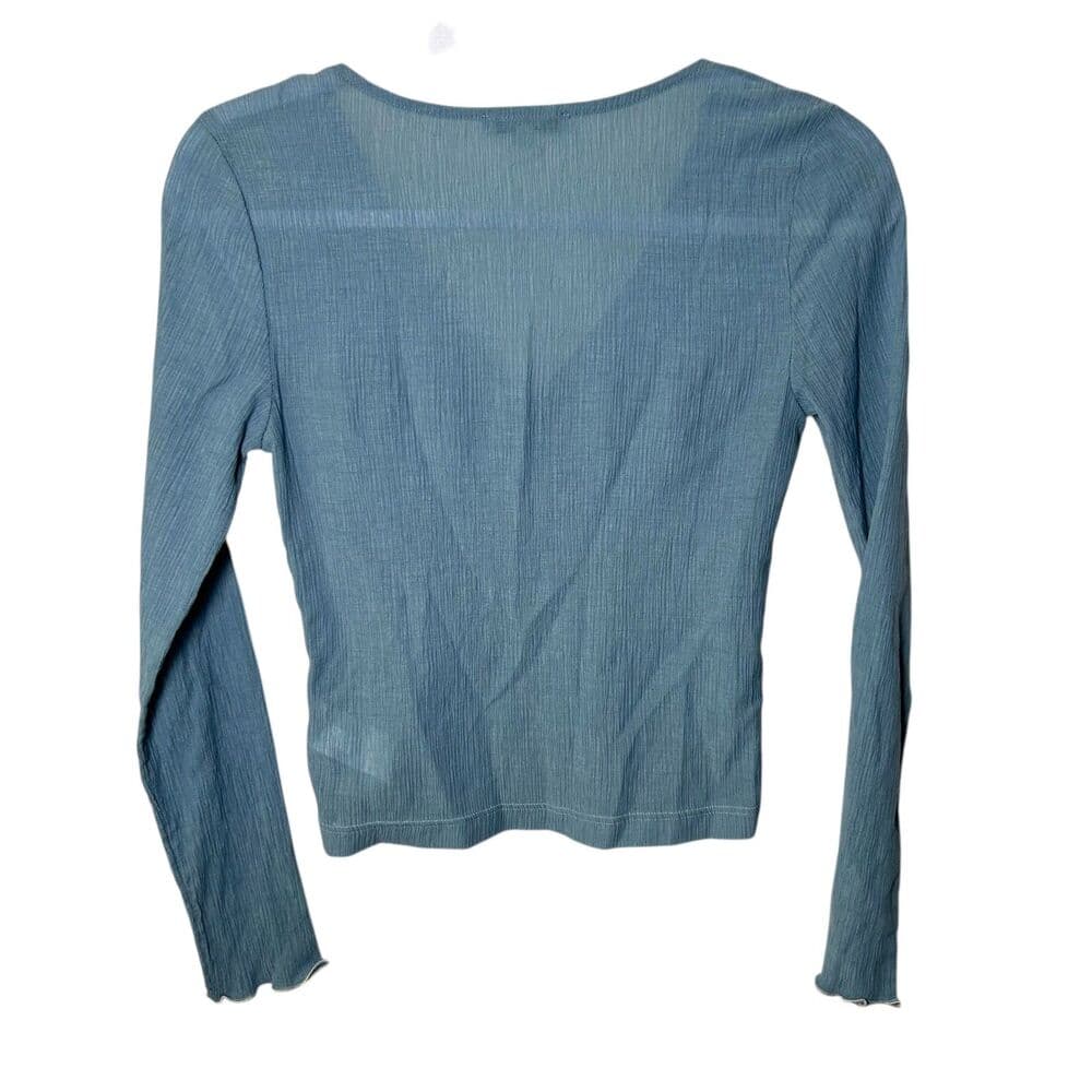 Madewell Semisheer Shirred V-Neck 100% Cotton Top Tranquil Lake Blue Size S - Thumbnail 2