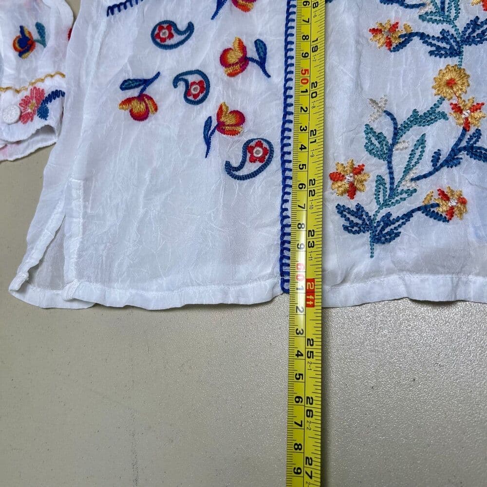 Johnny Was Zodea Almeria White Embroidered Button Front Top PL - Thumbnail 11