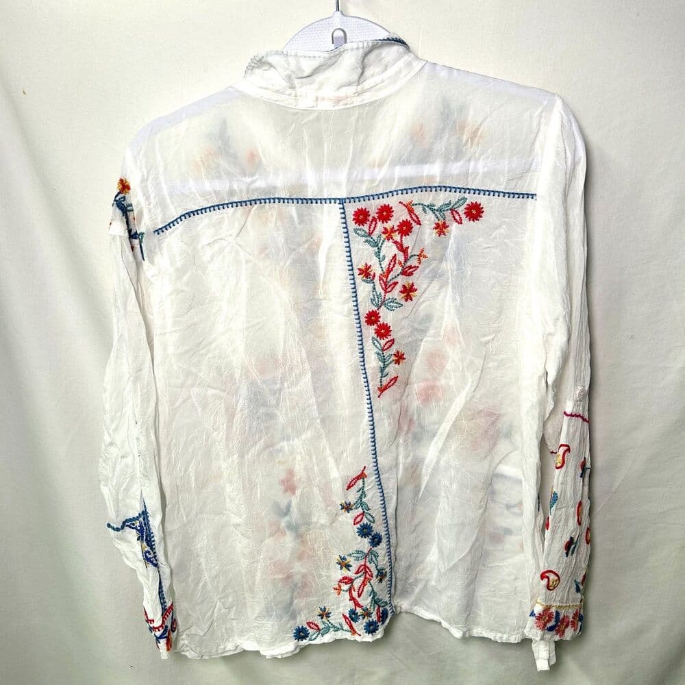 Johnny Was Zodea Almeria White Embroidered Button Front Top PL - Thumbnail 4