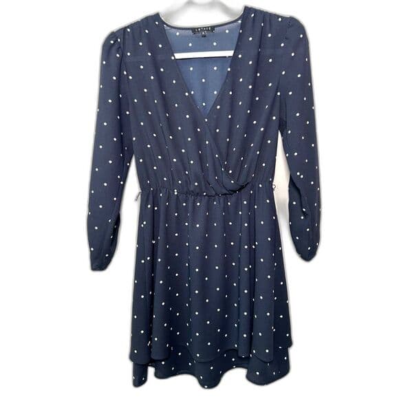 1. State navy polka dot tiered faux wrap dress XS - Thumbnail 10