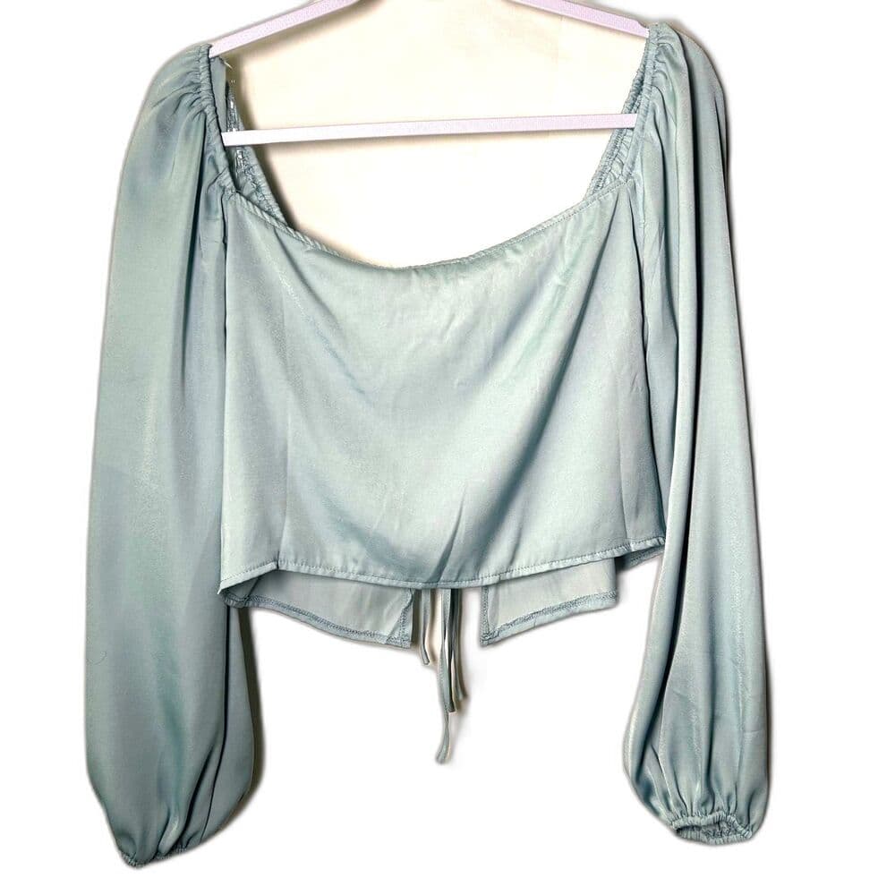 LA Hearts Green Tie Front Long Sleeve Crop Top Peasant Fairy Medium - Thumbnail 4