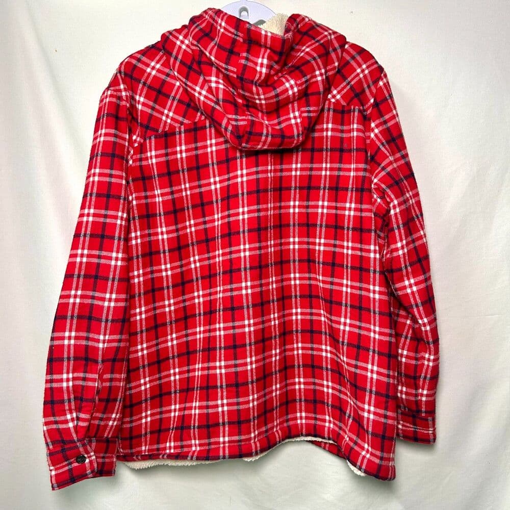 Lands' End Sherpa-Lined Hooded Flannel Shirt Jacket Large - Thumbnail 4