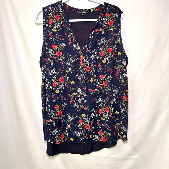 Papermoon 2X Navy Blue Floral Sleeveless Top - Thumbnail 8