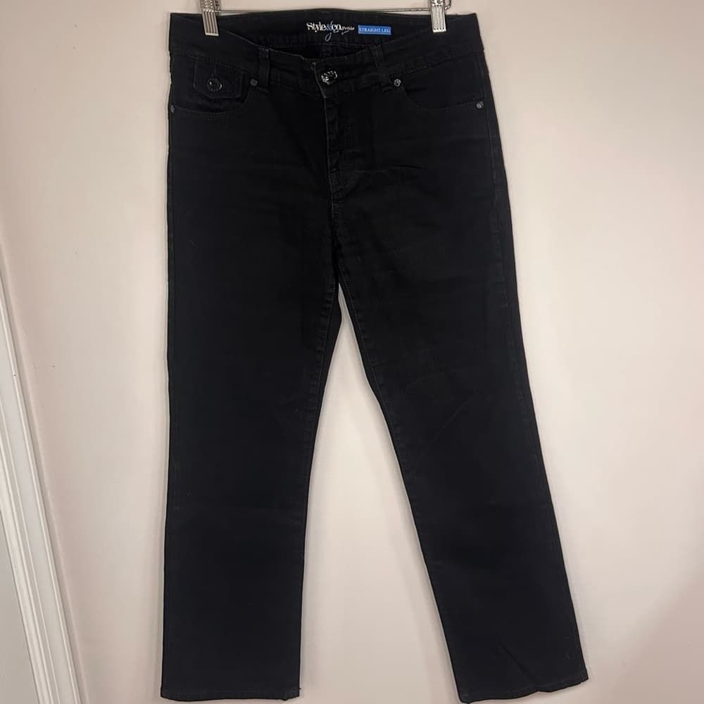 Style & Co Black Denim Straight Leg Jeans Size 8P - Thumbnail 2