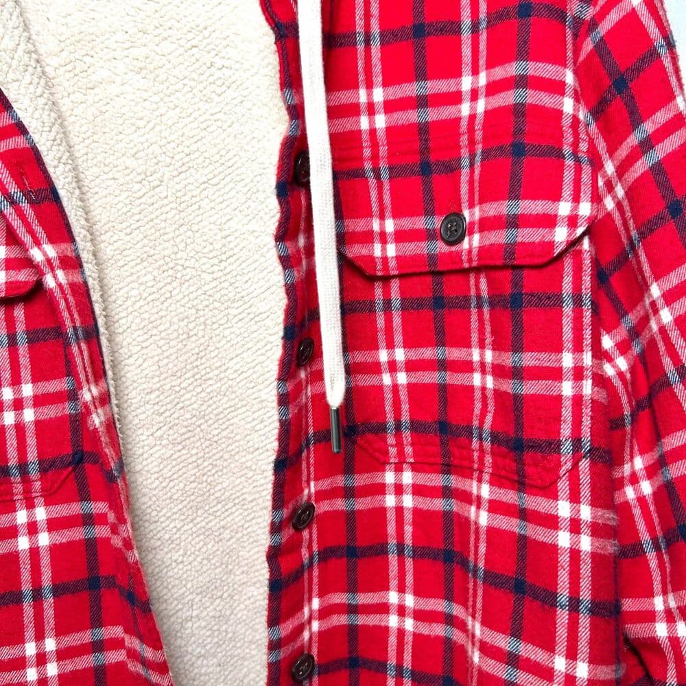 Lands' End Sherpa-Lined Hooded Flannel Shirt Jacket Large - Thumbnail 3