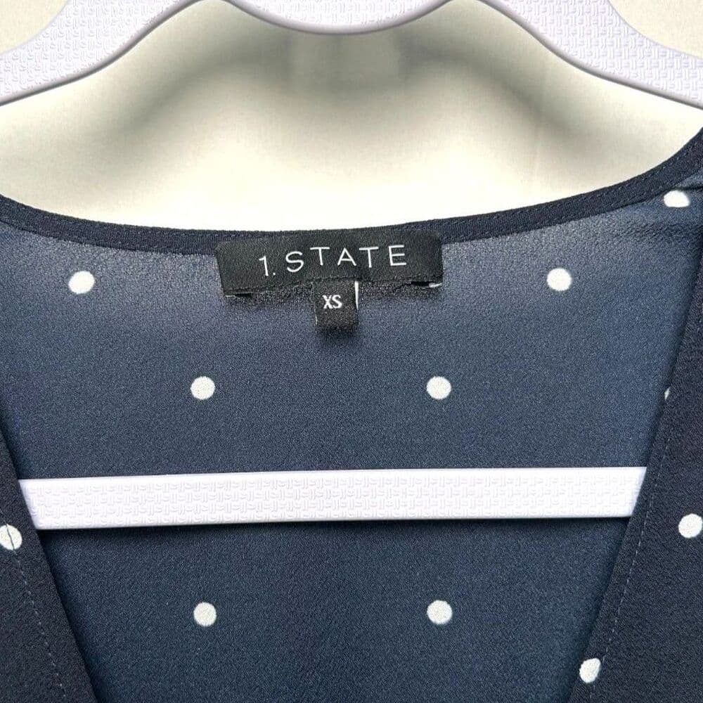 1. State navy polka dot tiered faux wrap dress XS - Thumbnail 2