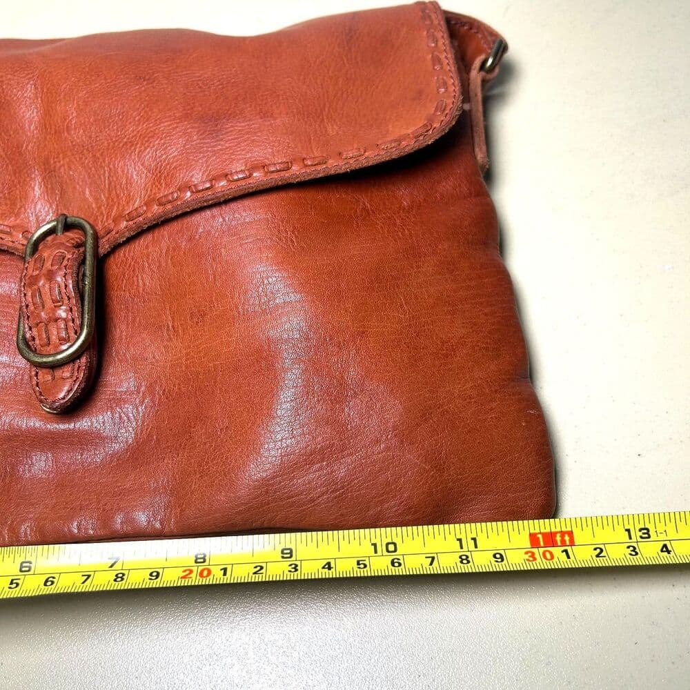 Genuine Leather Cognac-Colored Crossbody Bag - Thumbnail 6
