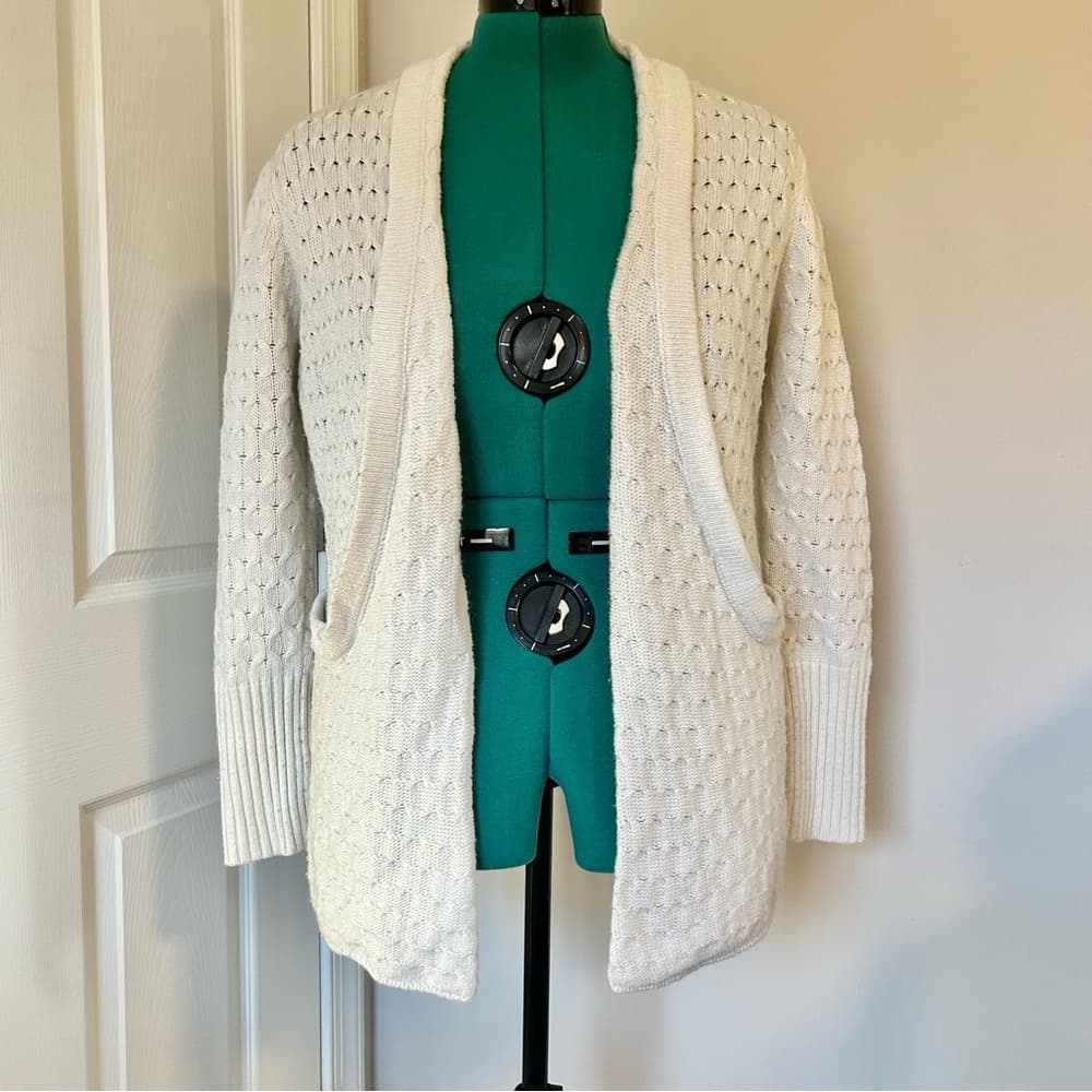 Brixon Ivy white open front cable knit cardigan with pockets size small - Thumbnail 2